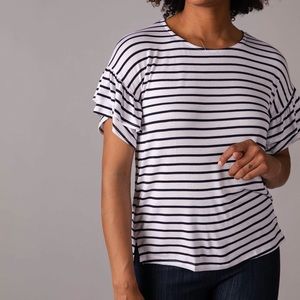 Navy & White Stripe ruffle sleeve top